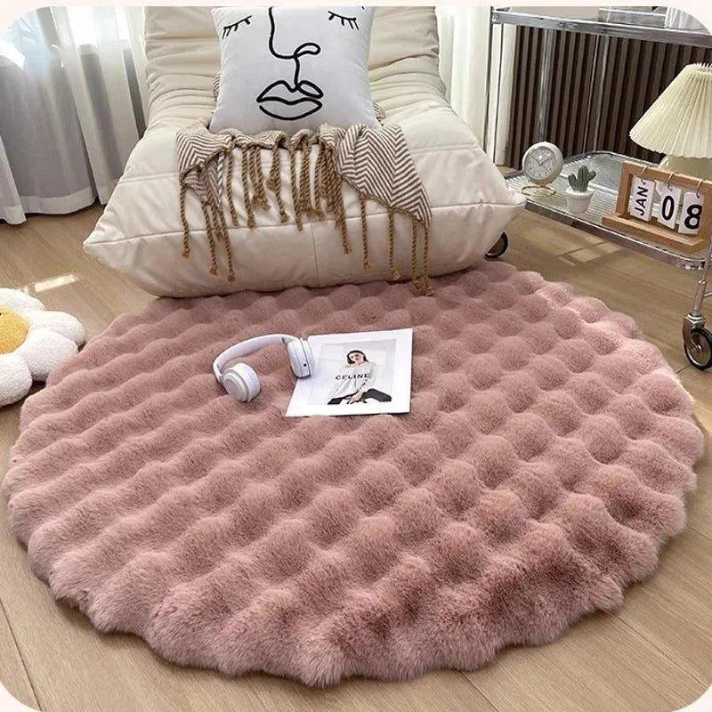 Faux Fur Fluffy Plush Round Rug │ Soft Bubble Velvet Wool-like Anti-slip Floor Carpet - Besontique Home