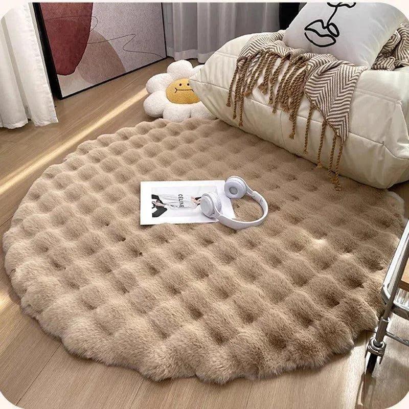 Faux Fur Fluffy Plush Round Rug │ Soft Bubble Velvet Wool-like Anti-slip Floor Carpet - Besontique Home