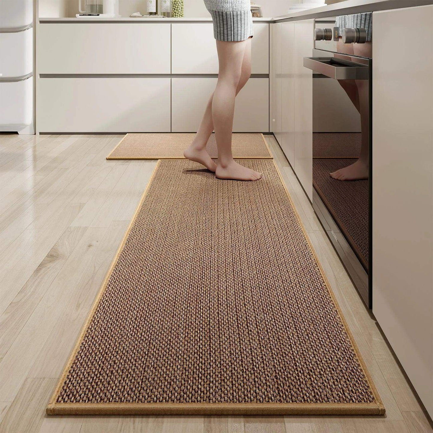 Faux Woven Washable Non-slip Kitchen Rug │ Faux Sisal Running Floor Mat - Besontique Home