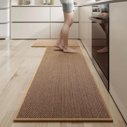 Faux Woven Washable Non-slip Kitchen Rug │ Faux Sisal Running Floor Mat - Besontique Home