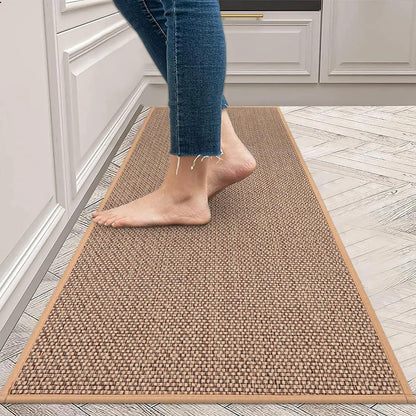 Faux Woven Washable Non-slip Kitchen Rug │ Faux Sisal Running Floor Mat - Besontique Home