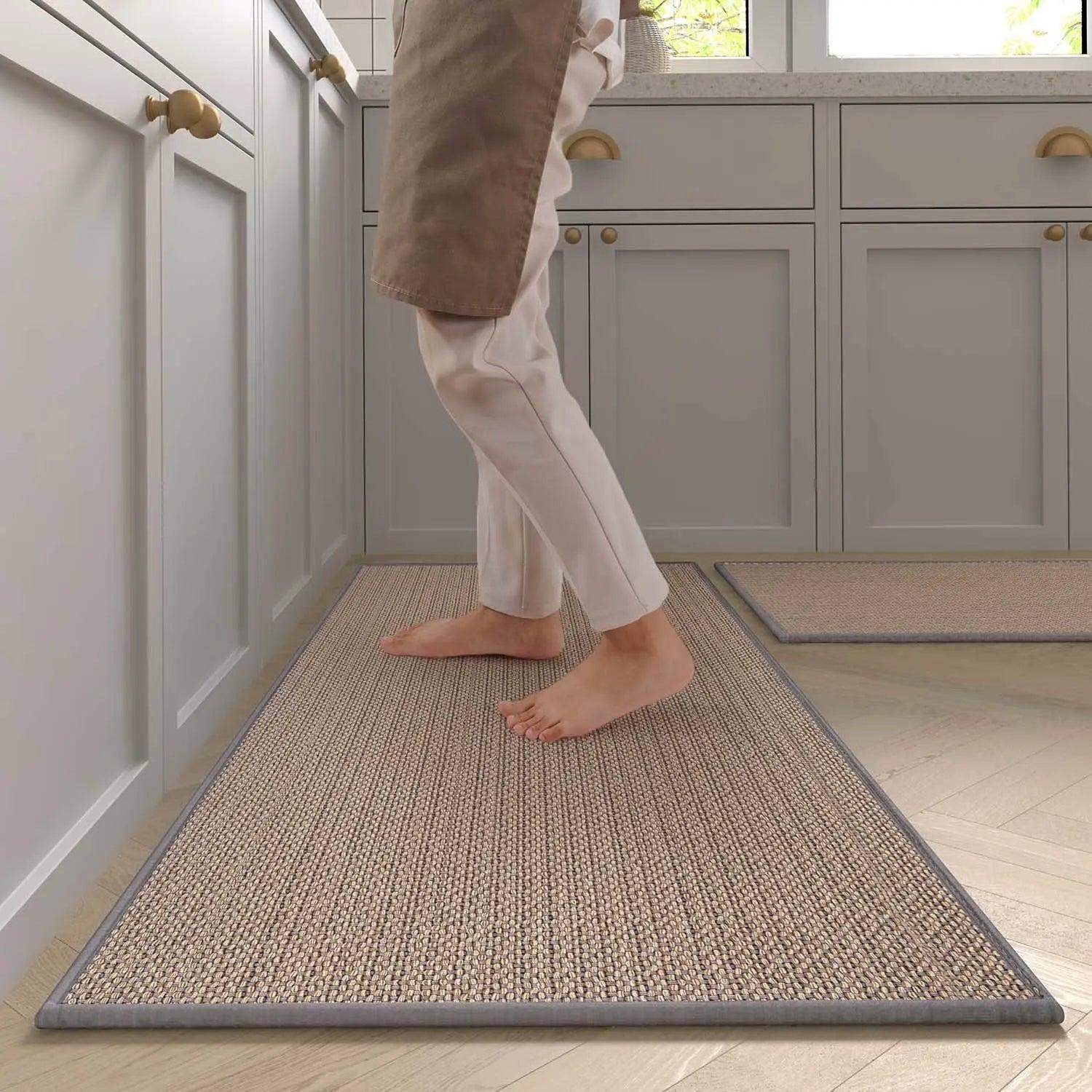 Faux Woven Washable Non-slip Kitchen Rug │ Faux Sisal Running Floor Mat - Besontique Home