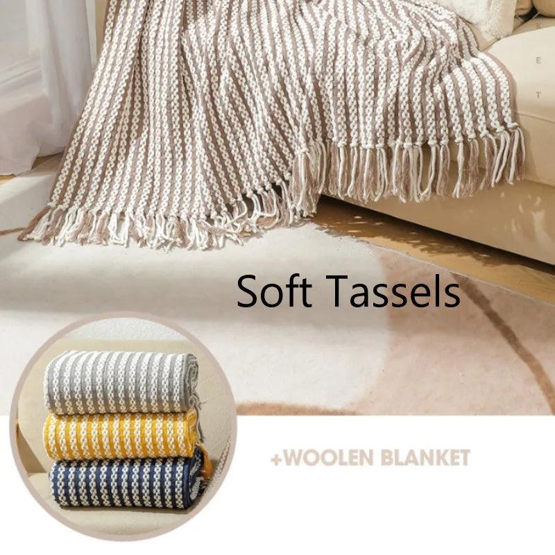 Fluffy Chenille Throw Blanket with Tassels │ Fringe Knitted Blankets for couch decor - Besontique