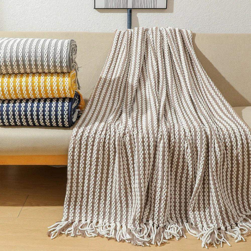 Fluffy Chenille Throw Blanket with Tassels │ Fringe Knitted Blankets for couch decor - Besontique Home