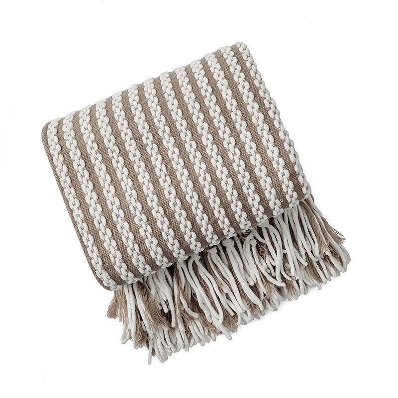 Fluffy Chenille Throw Blanket with Tassels │ Fringe Knitted Blankets for couch decor - Besontique Home