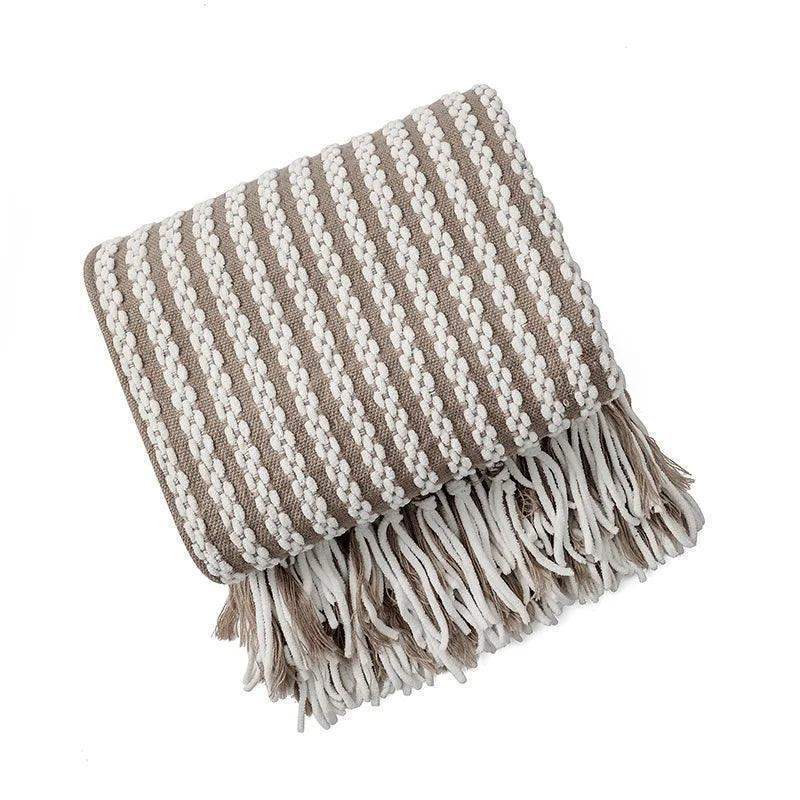 Fluffy Chenille Throw Blanket with Tassels │ Fringe Knitted Blankets for couch decor - Besontique Home