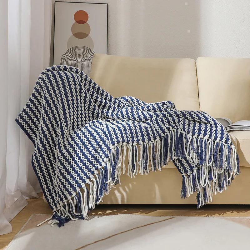Fluffy Chenille Throw Blanket with Tassels │ Fringe Knitted Blankets for couch decor - Besontique Home