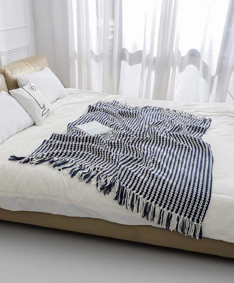 Fluffy Chenille Throw Blanket with Tassels │ Fringe Knitted Blankets for couch decor - Besontique Home