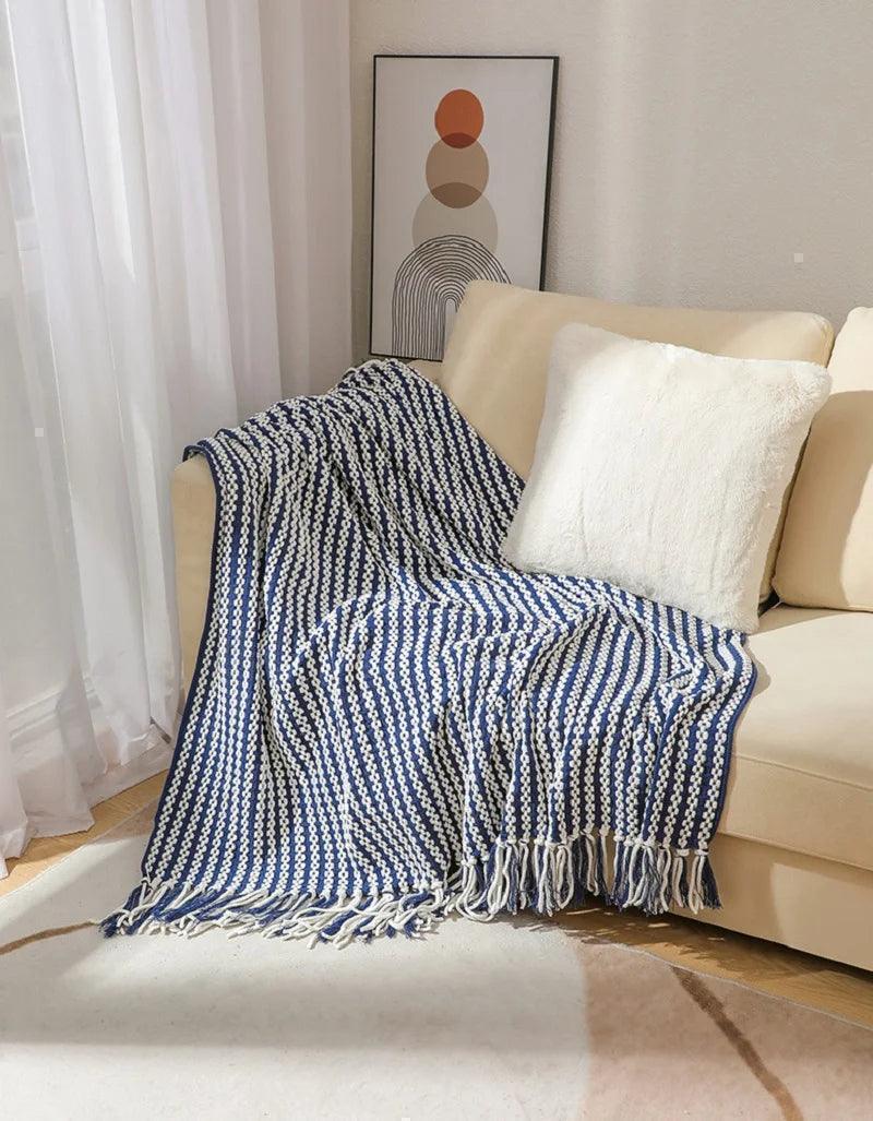 Fluffy Chenille Throw Blanket with Tassels │ Fringe Knitted Blankets for couch decor - Besontique Home