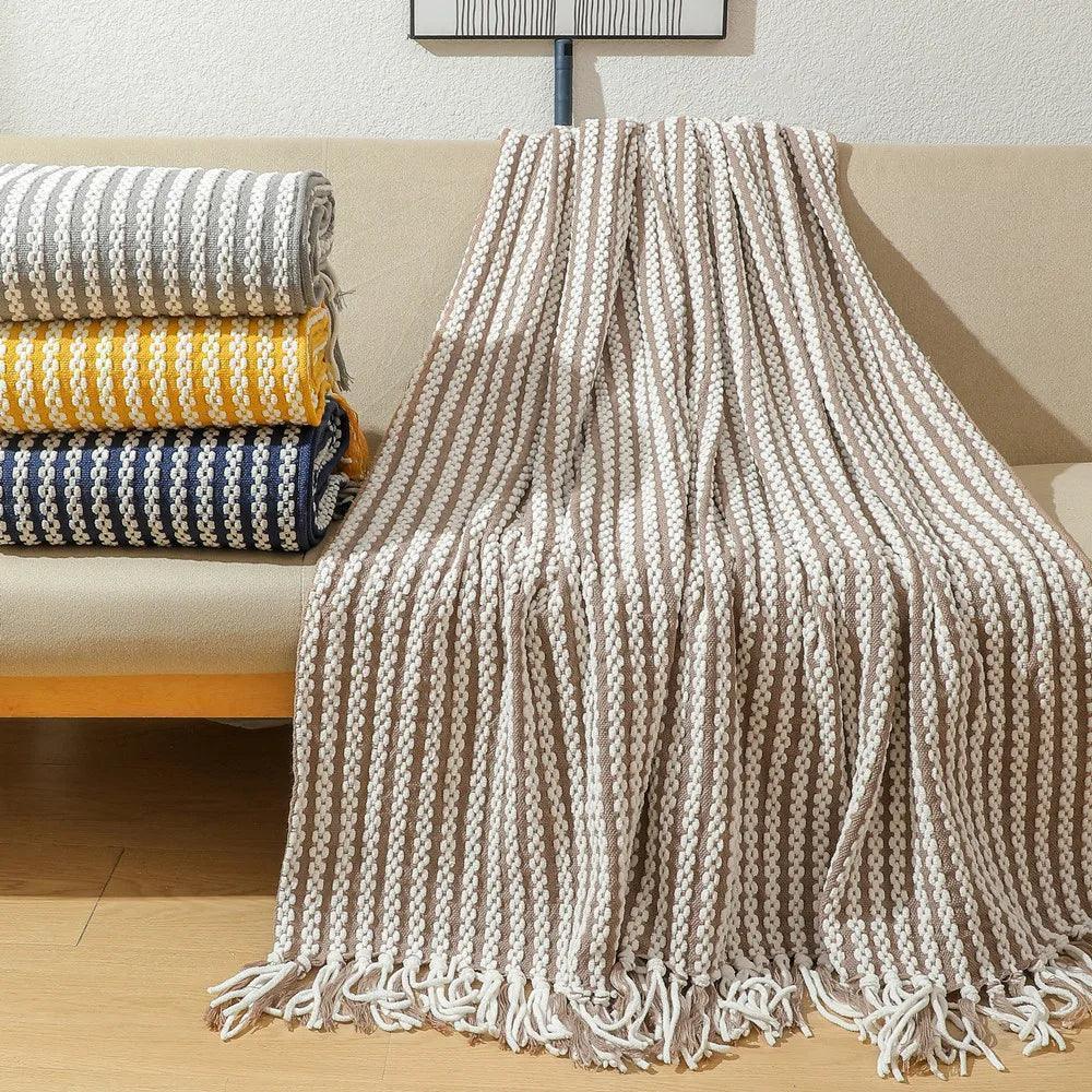 Fluffy Chenille Throw Blanket with Tassels │ Fringe Knitted Blankets for couch decor - Besontique Home