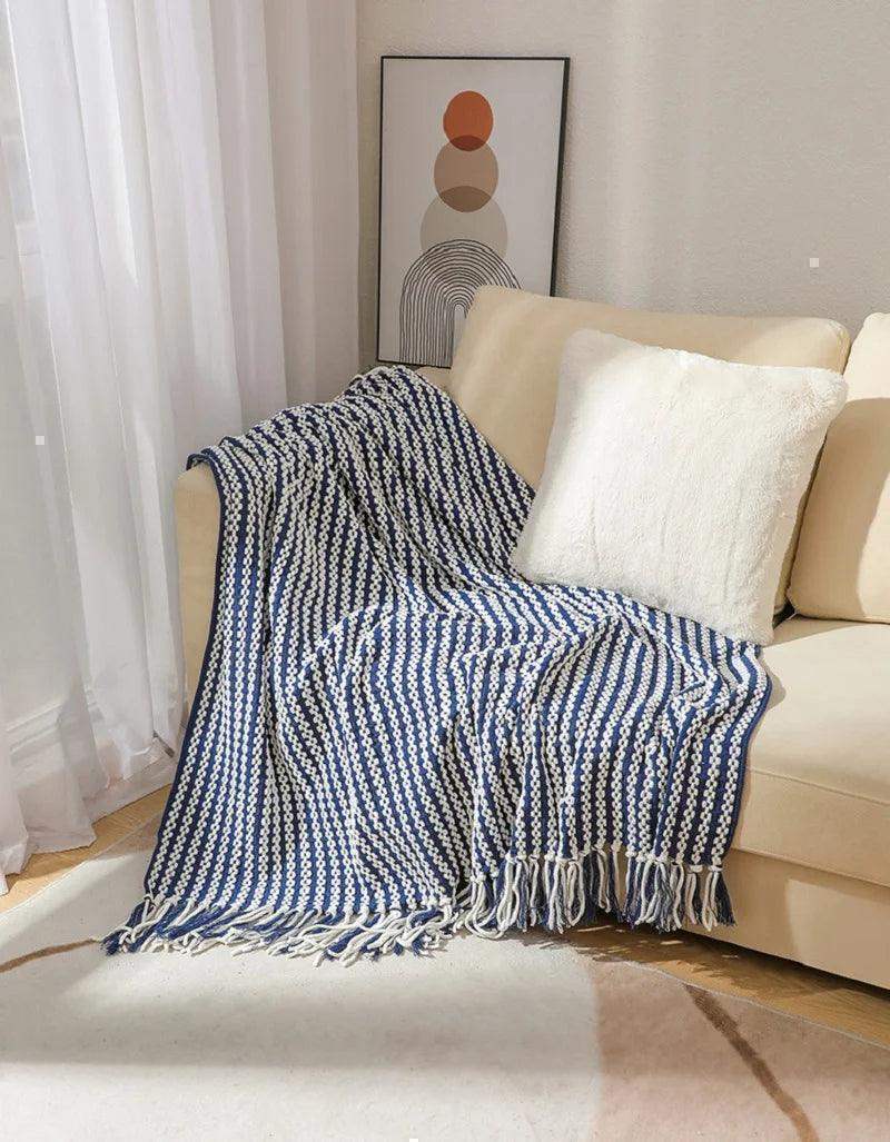 Fluffy Chenille Throw Blanket with Tassels │ Fringe Knitted Blankets for couch decor - Besontique Home