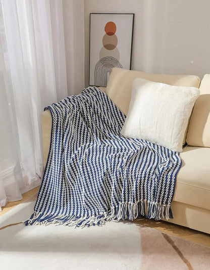 Fluffy Chenille Throw Blanket with Tassels │ Fringe Knitted Blankets for couch decor - Besontique Home