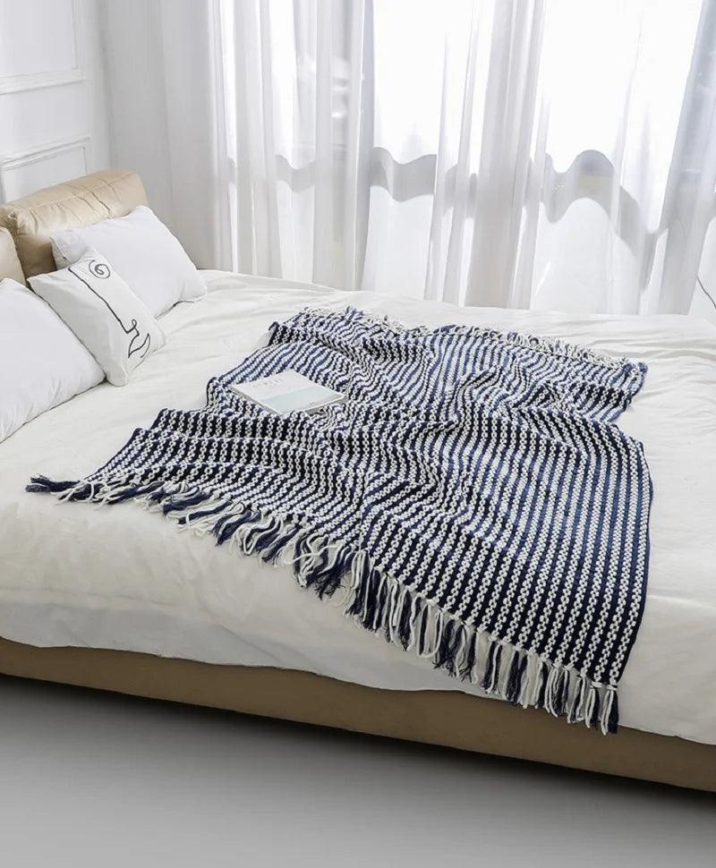 Fluffy Chenille Throw Blanket with Tassels │ Fringe Knitted Blankets for couch decor - Besontique Home