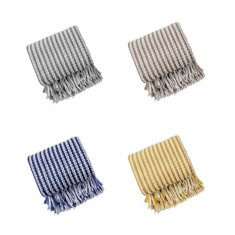 Fluffy Chenille Throw Blanket with Tassels │ Fringe Knitted Blankets for couch decor - Besontique Home