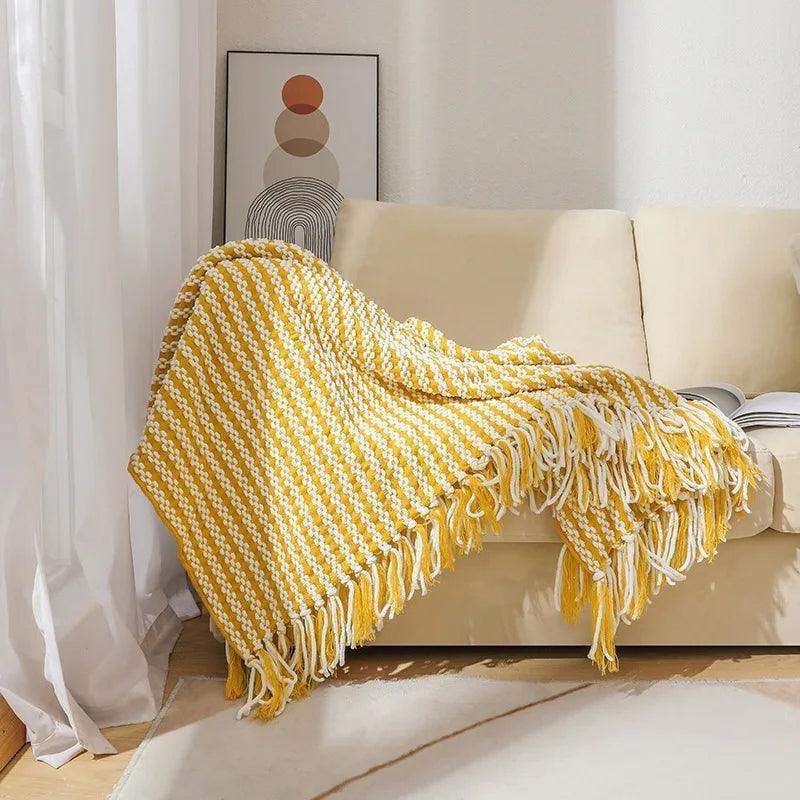 Fluffy Chenille Throw Blanket with Tassels │ Fringe Knitted Blankets for couch decor - Besontique Home