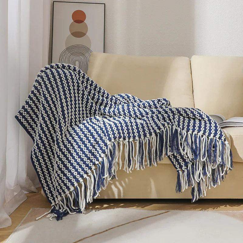 Fluffy Chenille Throw Blanket with Tassels │ Fringe Knitted Blankets for couch decor - Besontique Home