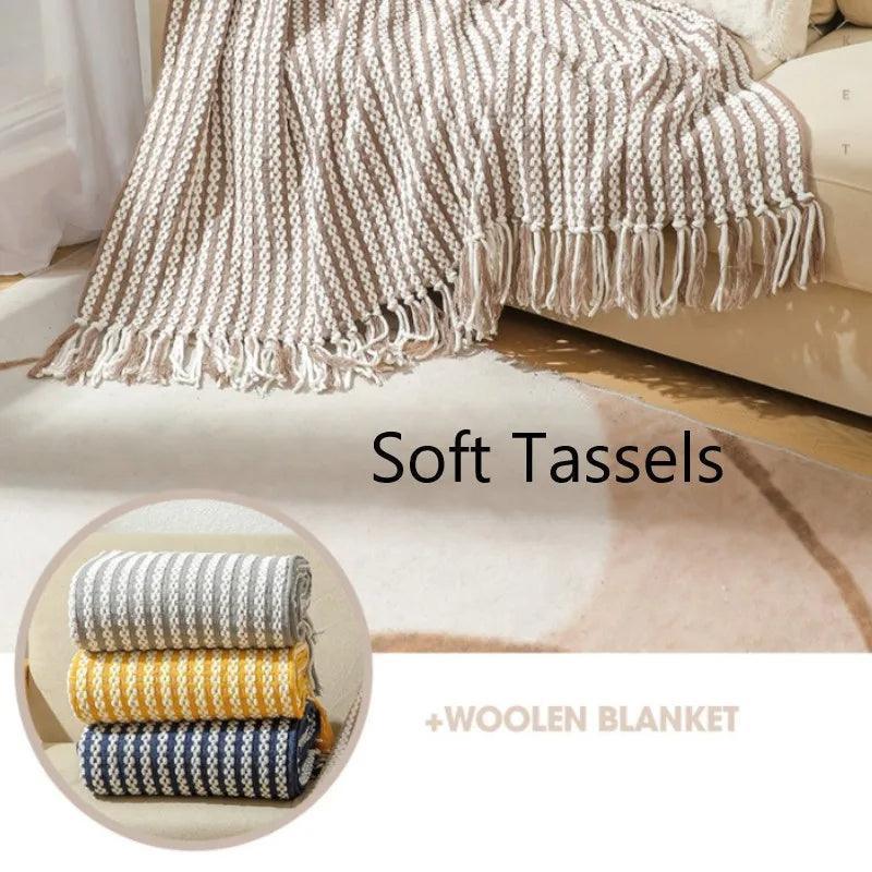 Fluffy Chenille Throw Blanket with Tassels │ Fringe Knitted Blankets for couch decor - Besontique Home