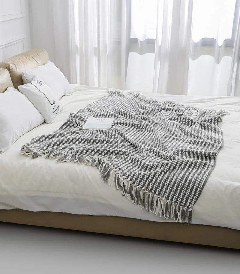 Fluffy Chenille Throw Blanket with Tassels │ Fringe Knitted Blankets for couch decor - Besontique Home