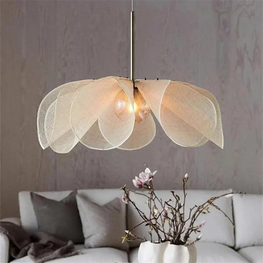 French Art Deco Fabric Petal Pendant Ceiling Light │ Boho Vintage Chandelier Hanging Lamp - Besontique Home