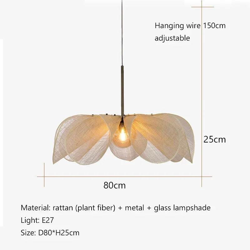 French Art Deco Fabric Petal Pendant Ceiling Light │ Boho Vintage Chandelier Hanging Lamp - Besontique Home