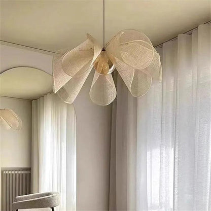 French Art Deco Fabric Petal Pendant Ceiling Light │ Boho Vintage Chandelier Hanging Lamp - Besontique Home