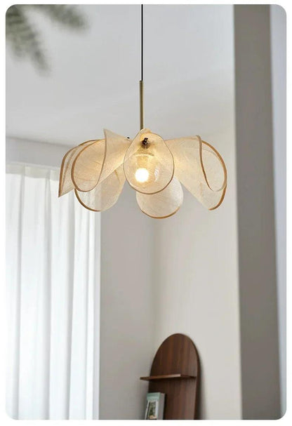 French Art Deco Fabric Petal Pendant Ceiling Light │ Boho Vintage Chandelier Hanging Lamp - Besontique Home