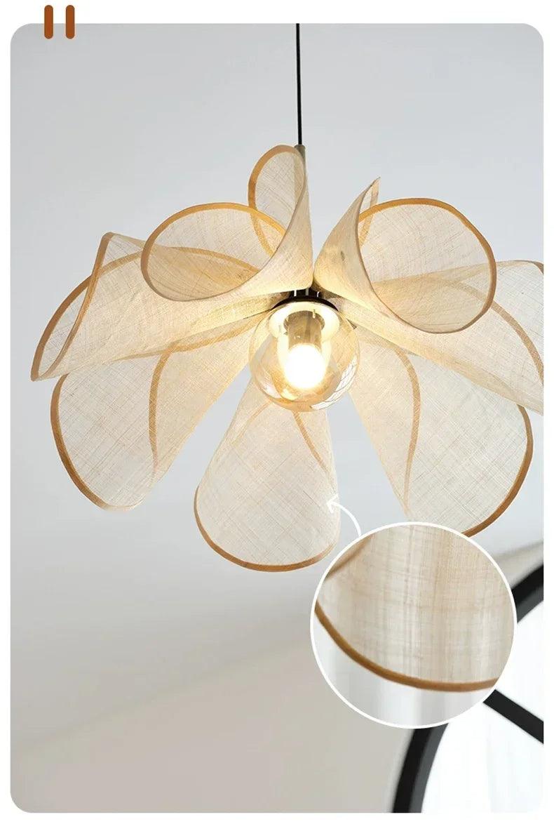 French Art Deco Fabric Petal Pendant Ceiling Light │ Boho Vintage Chandelier Hanging Lamp - Besontique Home
