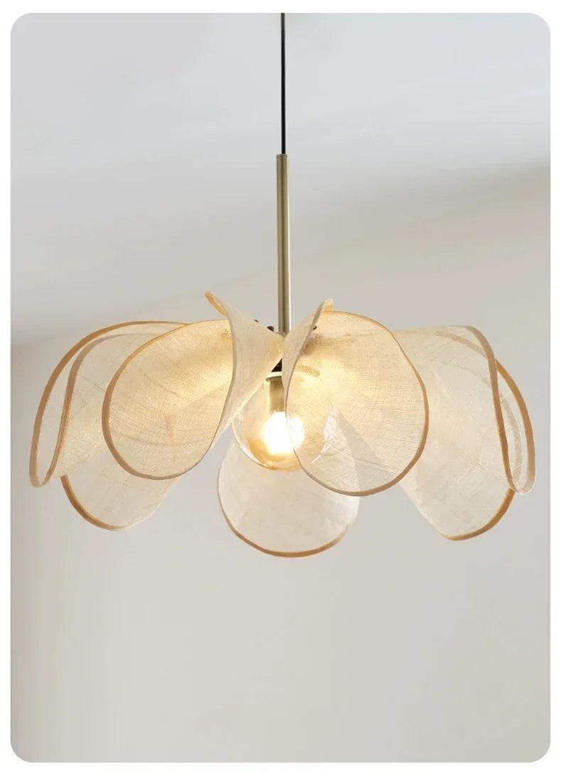 French Art Deco Fabric Petal Pendant Ceiling Light │ Boho Vintage Chandelier Hanging Lamp - Besontique Home