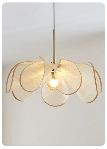 French Art Deco Fabric Petal Pendant Ceiling Light │ Boho Vintage Chandelier Hanging Lamp - Besontique Home