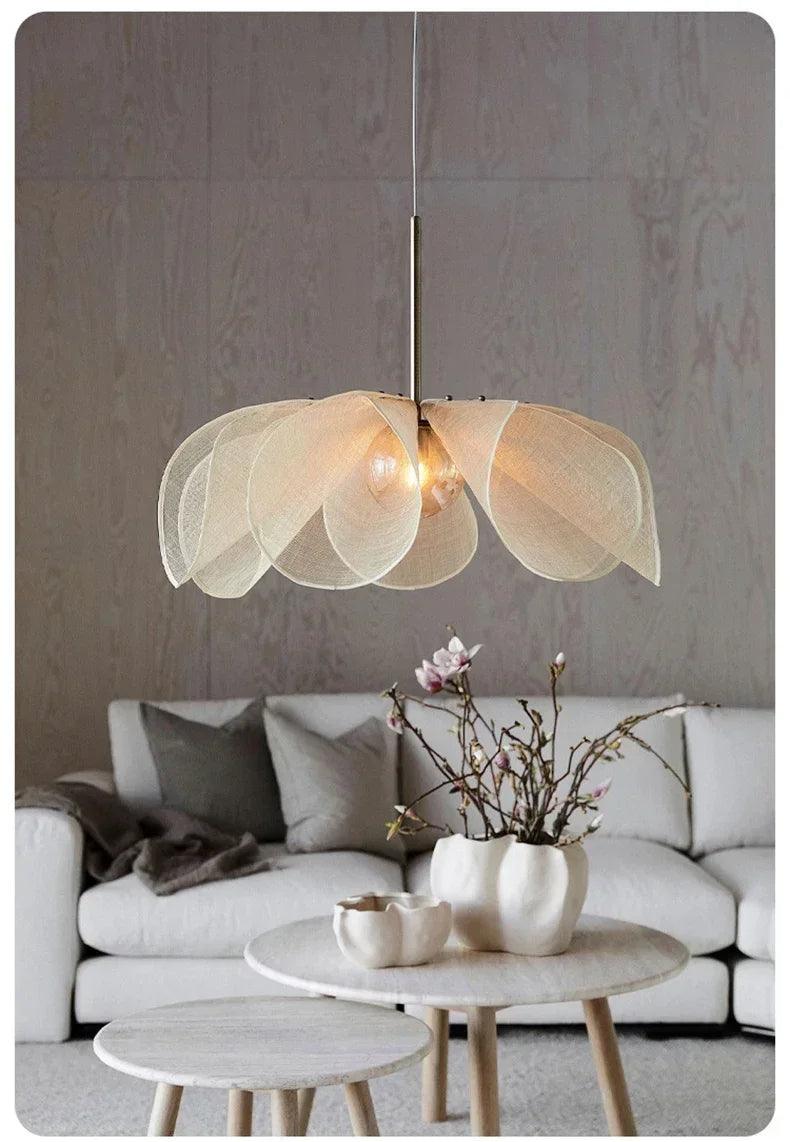 French Art Deco Fabric Petal Pendant Ceiling Light │ Boho Vintage Chandelier Hanging Lamp - Besontique Home