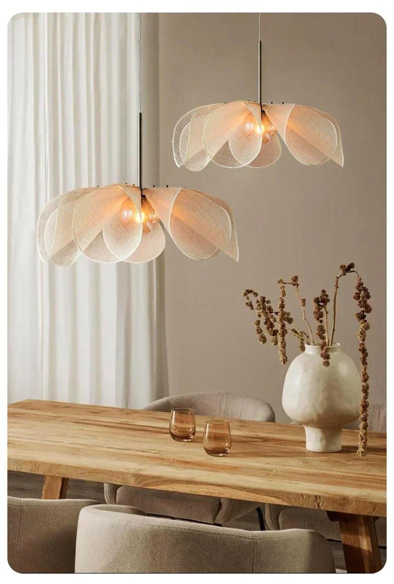 French Art Deco Fabric Petal Pendant Ceiling Light │ Boho Vintage Chandelier Hanging Lamp - Besontique Home
