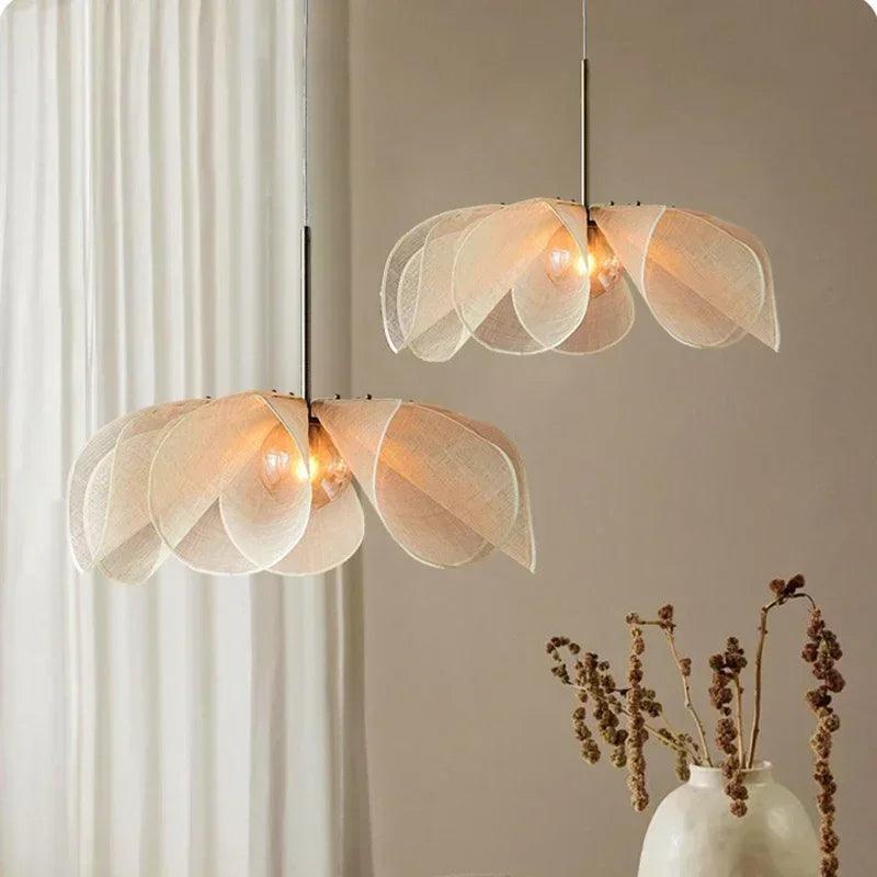 French Art Deco Fabric Petal Pendant Ceiling Light │ Boho Vintage Chandelier Hanging Lamp - Besontique Home