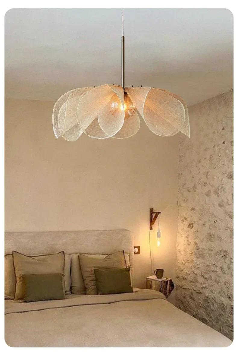 French Art Deco Fabric Petal Pendant Ceiling Light │ Boho Vintage Chandelier Hanging Lamp - Besontique Home
