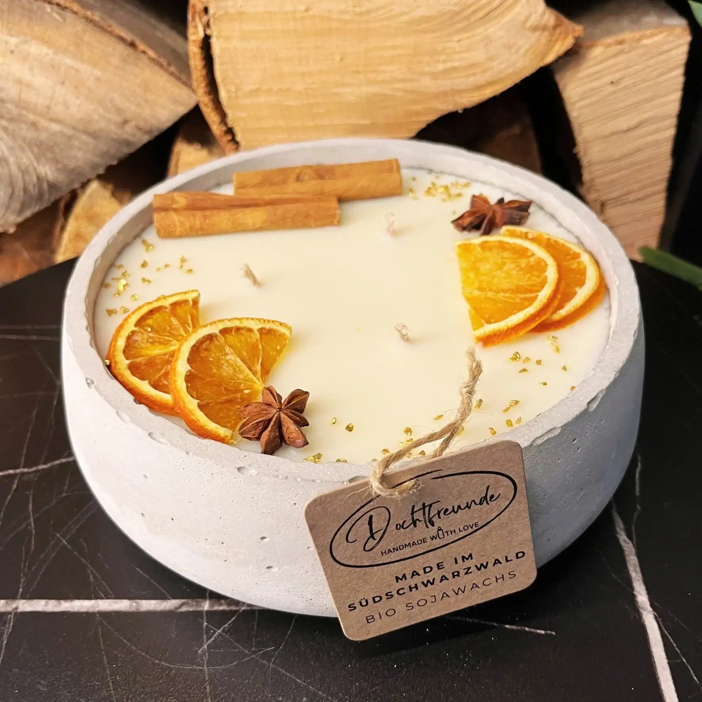 Handgemachte Betonkerze "Big Grey" 3x Baumwolldocht mit Duft Vanilla Toffee von DochtFreunde