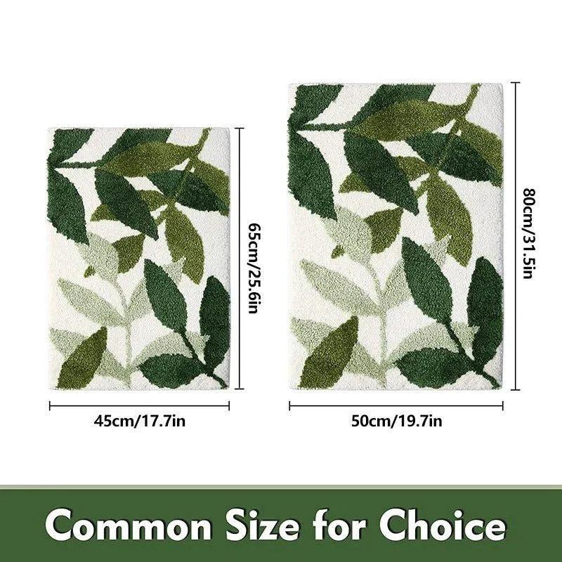 Green Leaves Microfiber Bathroom Rug │ Modern Nordic Soft Bath Floor Mat - Besontique Home