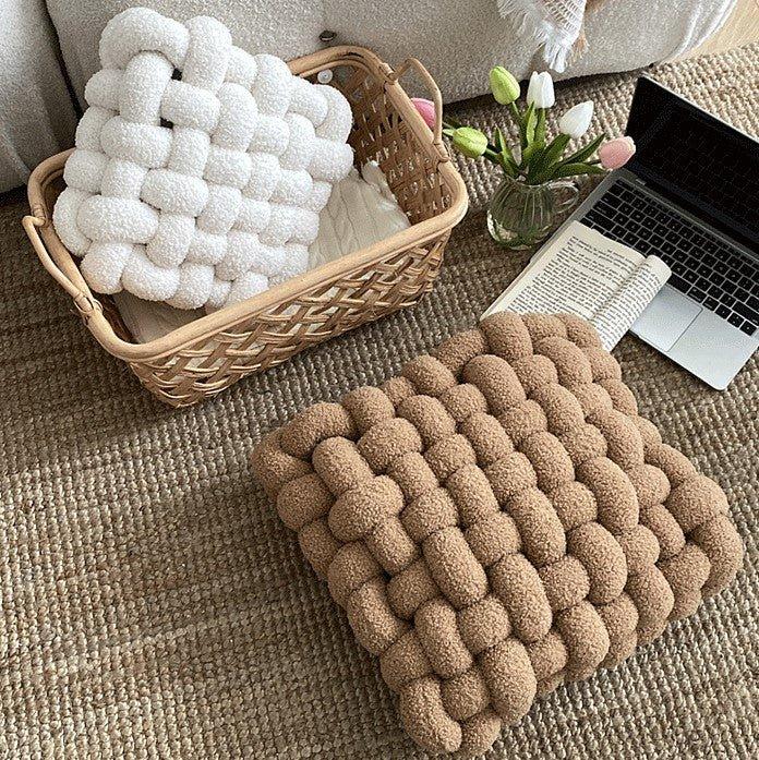 Hand Woven Knot Square Seat Cushion │ Wool Solid Color Throw Pillow - Besontique