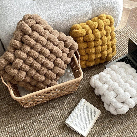 Hand Woven Knot Square Seat Cushion │ Wool Solid Color Throw Pillow - Besontique Home