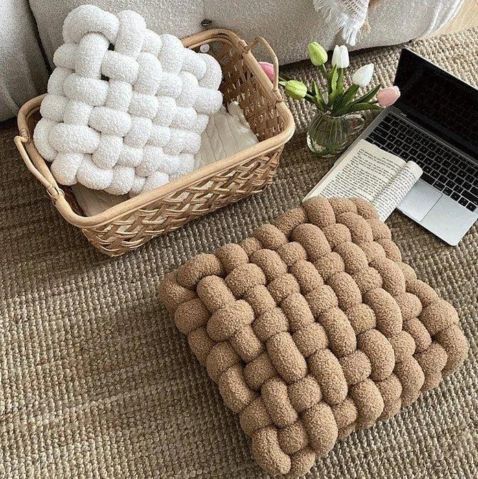 Hand Woven Knot Square Seat Cushion │ Wool Solid Color Throw Pillow - Besontique Home