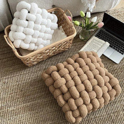 Hand Woven Knot Square Seat Cushion │ Wool Solid Color Throw Pillow - Besontique Home