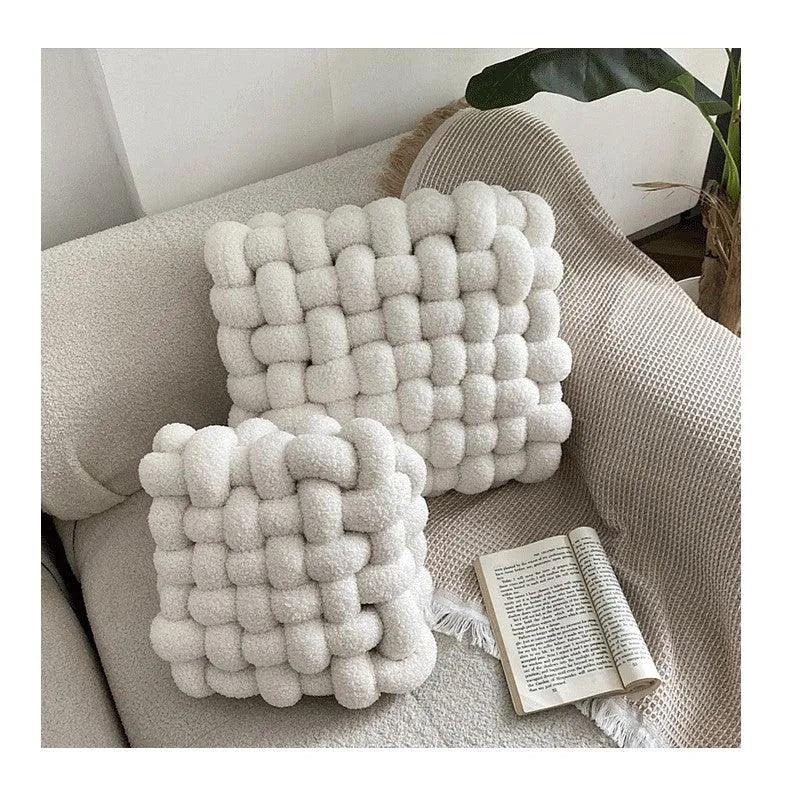 Hand Woven Knot Square Seat Cushion │ Wool Solid Color Throw Pillow - Besontique Home