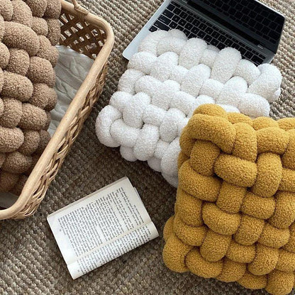 Hand Woven Knot Square Seat Cushion │ Wool Solid Color Throw Pillow - Besontique Home