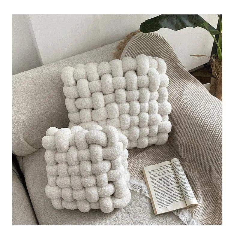 Hand Woven Knot Square Seat Cushion │ Wool Solid Color Throw Pillow - Besontique Home
