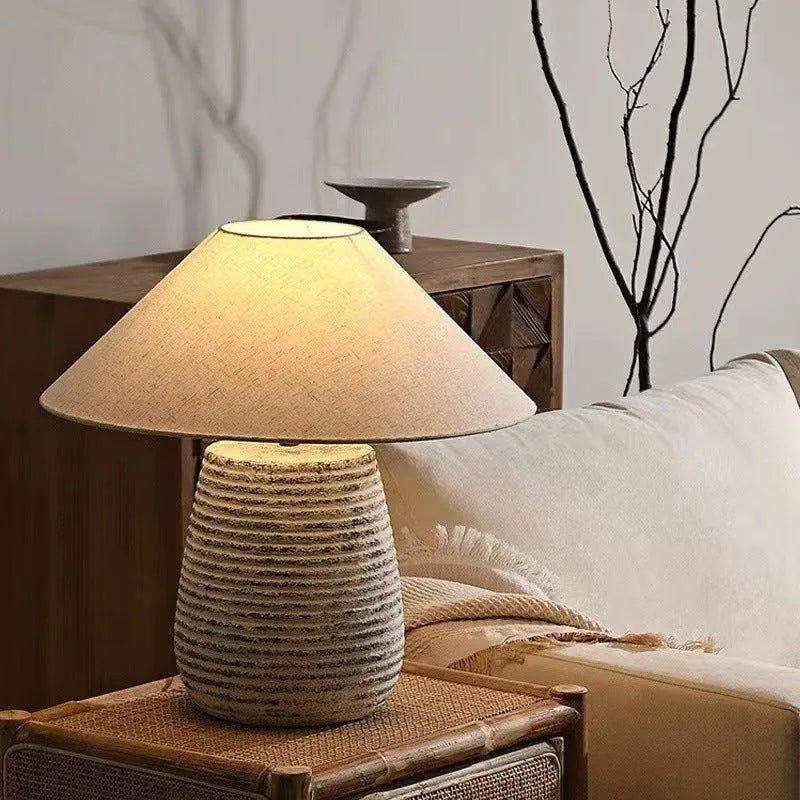 Handmade Modern Vintage Style Table Lamp │ Simple Nordic Natural Ceramic Desk Light - Besontique Home