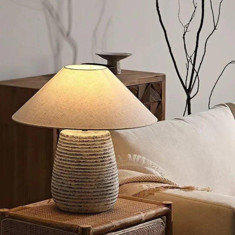 Handmade Modern Vintage Style Table Lamp │ Simple Nordic Natural Ceramic Desk Light - Besontique Home