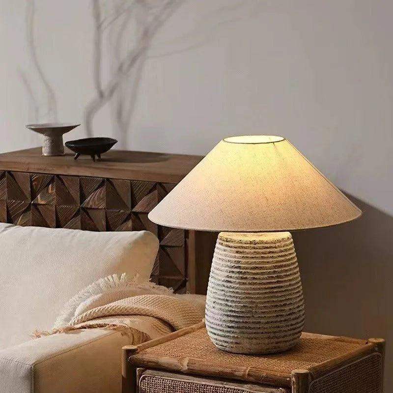 Handmade Modern Vintage Style Table Lamp │ Simple Nordic Natural Ceramic Desk Light - Besontique Home