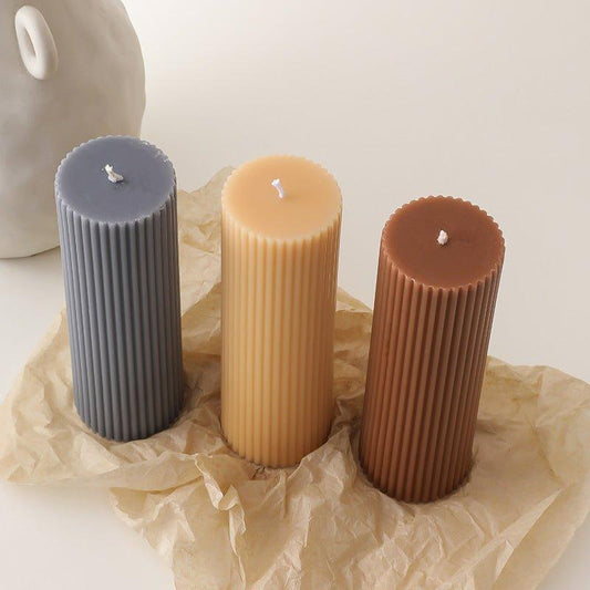 Handmade Pillar Cylindrical Candle 1 pcs │ Woolen Texture Decorative Long Candles - Besontique