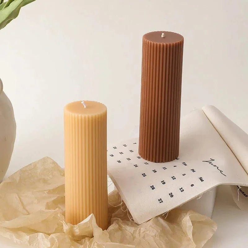 Handmade Pillar Cylindrical Candle 1 pcs │ Woolen Texture Decorative Long Candles - Besontique