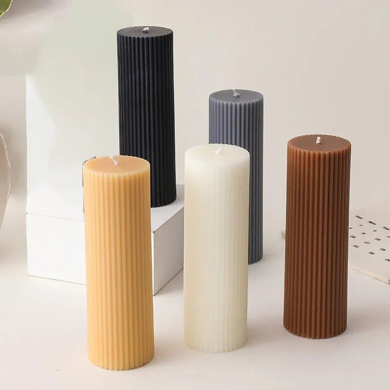 Handmade Pillar Cylindrical Candle 1 pcs │ Woolen Texture Decorative Long Candles - Besontique