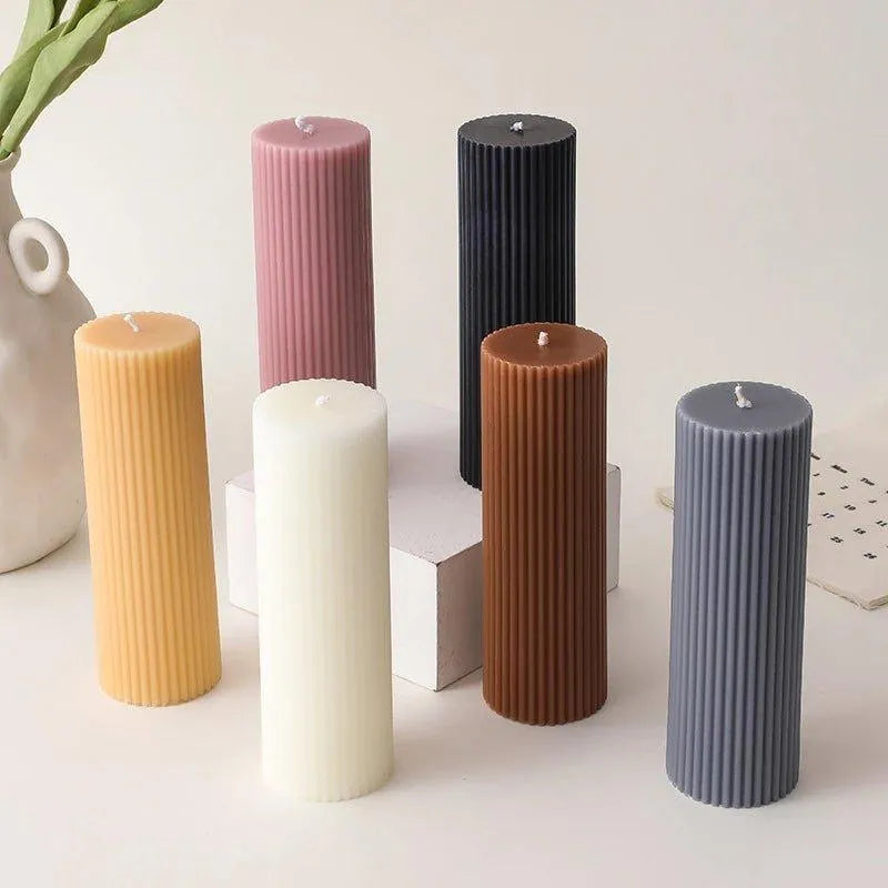 Handmade Pillar Cylindrical Candle 1 pcs │ Woolen Texture Decorative Long Candles - Besontique