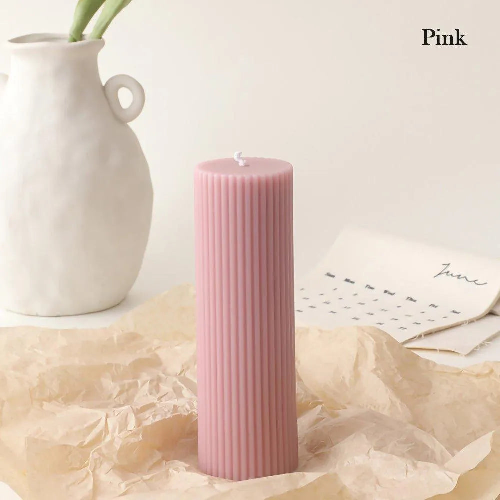 Handmade Pillar Cylindrical Candle 1 pcs │ Woolen Texture Decorative Long Candles - Besontique